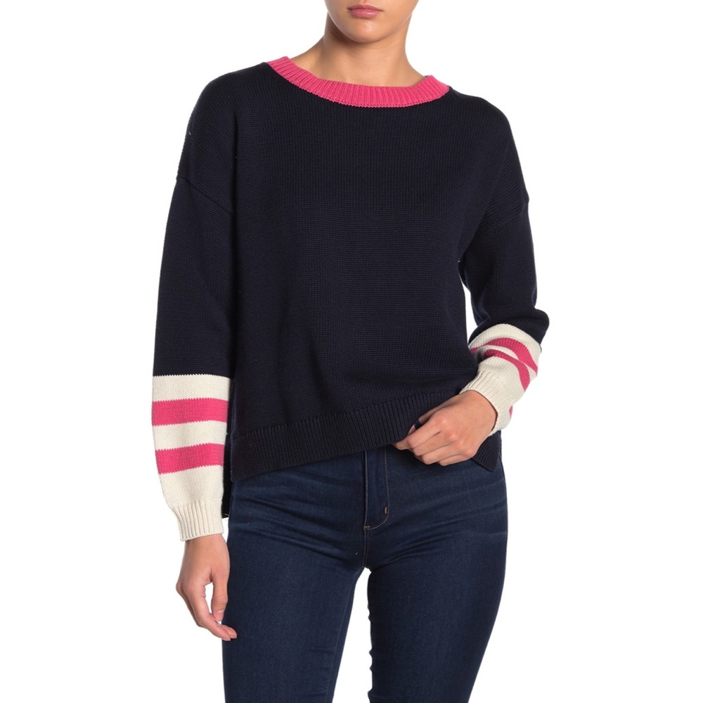 525 America Colorblock Stripe Split Back Sweater